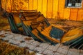 Lots of broken windshields for different cars in the junkyard. Royalty Free Stock Photo