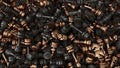 Lots of Bronze and Black Iron Chess Pieces in a big pile Royalty Free Stock Photo