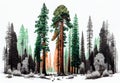 Lots of California redwoods in front of a white background - AI generated image