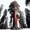 Lots of California redwoods in front of a white background - AI generated image