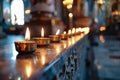 Lots of candles burning in church. Praying in candle light. Festive church decoration Royalty Free Stock Photo