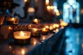 Lots of candles burning in church. Praying in candle light. Festive church decoration Royalty Free Stock Photo