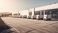 Lots of cargo truck unloading in a modern warehouse, generated AI Royalty Free Stock Photo