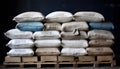 lots of Cement bags on pallets generative AI Royalty Free Stock Photo