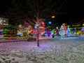 Park decorated with Christmas lights