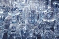 Lots of Clean empty wine glasses on table Royalty Free Stock Photo