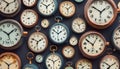 Lots of clocks. Concept of running time. Royalty Free Stock Photo