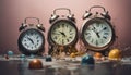 Lots of clocks. Concept of running time. Royalty Free Stock Photo