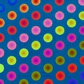 Lots of colored dots on a blue background.