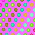 Lots of colored dots on a pink background.