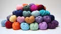 Lots of colorful balls of knitting thread.