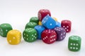 Lots of colorful dices for board games, tabletop games or rpg on light background Royalty Free Stock Photo