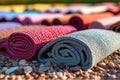 Lots of colorful fitness mats. The concept of training. Generative AI