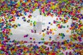 Lots of colorful fusible plastic beads for arts work Royalty Free Stock Photo