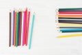 Lots Of Colorful Pencils On White Wood Background With Empty Spa Royalty Free Stock Photo