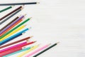 Lots Of Colorful Pencils On White Wood Background With Empty Spa Royalty Free Stock Photo