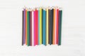 Lots Of Colorful Pencils On White Wood Background With Empty Spa Royalty Free Stock Photo