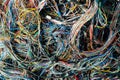 Lots of colorful tangled wires in one pile