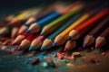 Lots Of Coloured Pencils Lying Around. Generative AI