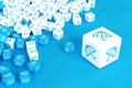 lots of cubes with rain icons scattered on blue background. 3d illustration