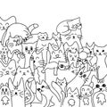 Lots of cute cats. Background from cats. Coloring. Vector illustration. Cute and funny cats doodle vector set. Cartoon