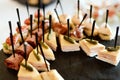 Lots of different canapes - great appetizers at an event Royalty Free Stock Photo