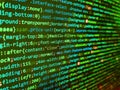 Lots of digits on the computer screen. Database bits access stream visualisation. Minificated web development javascript code Royalty Free Stock Photo
