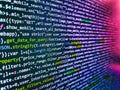 Lots of digits on the computer screen. Futuristic source code digital data telemetry motion graphic display screen with user Royalty Free Stock Photo