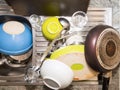 Lots of dirty dishes in the sink Royalty Free Stock Photo