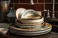 Lots of dirty dishes in the sink. Cleaning and cleaning of the apartment Royalty Free Stock Photo