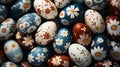 Lots of Easter eggs with floral pattern. Festive background.