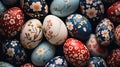 Lots of Easter eggs with floral pattern. Festive background.