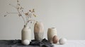 Lots of Easter eggs in soft pastel colors. Minimalist simple decor in Scandinavian style