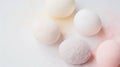 Lots of Easter eggs in soft pastel colors. Minimalist simple decor in Scandinavian style