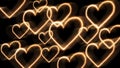 Lots of fire burning heart signs in motion, neon retro style. Royalty Free Stock Photo