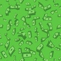 Lots of flying money Wallpaper dollars, green background of falling money, rain pattern