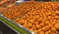 Lots of food on the counter in the supermarket. Vegetables, fruits. View from above Royalty Free Stock Photo