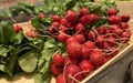 Lots of food on the counter in the supermarket. Vegetables, fruits. View from above Royalty Free Stock Photo