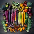 Lots of fresh vegetables, garden products, fresh vegetables. Generative AI Royalty Free Stock Photo