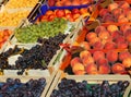 Lots of fruit boxes for sale at market Royalty Free Stock Photo