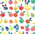 Lots of fruits and berries watercolor hand sketch Royalty Free Stock Photo