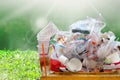 Lots garbage on nature river sunshine background and copy space, garbage, dump, plastic waste, pile of garbage plastic waste Royalty Free Stock Photo