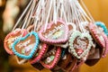 Lots of Gingerbread hearts with german words and messages Royalty Free Stock Photo