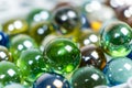 Lots of green glass beads, close-up balls. Royalty Free Stock Photo