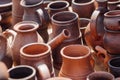 Lots of handmade clay pot, bowl and mug. Royalty Free Stock Photo