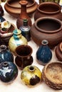 Lots of handmade earthenware - ceramic pots and vases at pottery shop