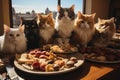 lots of hungry cats asking for food