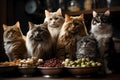 lots of hungry cats asking for food