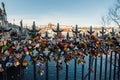 Lots of love locks attached to railings near to Charles Bridge Royalty Free Stock Photo