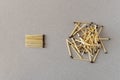 Lots of matches on a light background. The concept of chaos and order. Selective focus